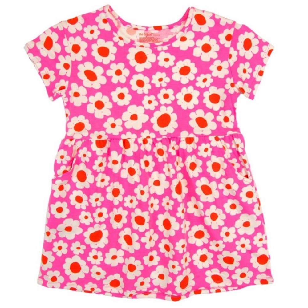 Girls Cat & Jack Floral Short Sleeve Knit Dress w/Pockets size S 6/7 NEW